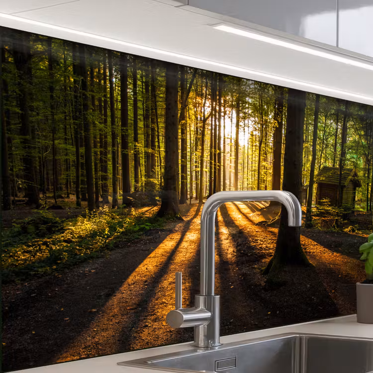 Zon - Bomen - Bos - Landschap - Natuur keuken achterwand sample klein -zzzz3d_schuin