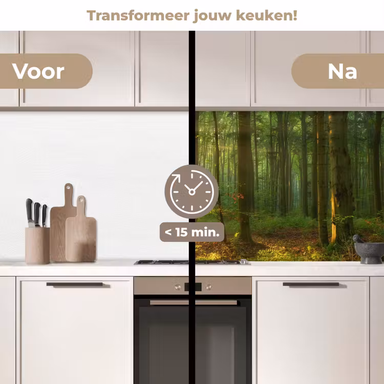 Zon - Bos - Bomen - Natuur - Herfst keuken achterwand 2 middel -voor-na2_NL