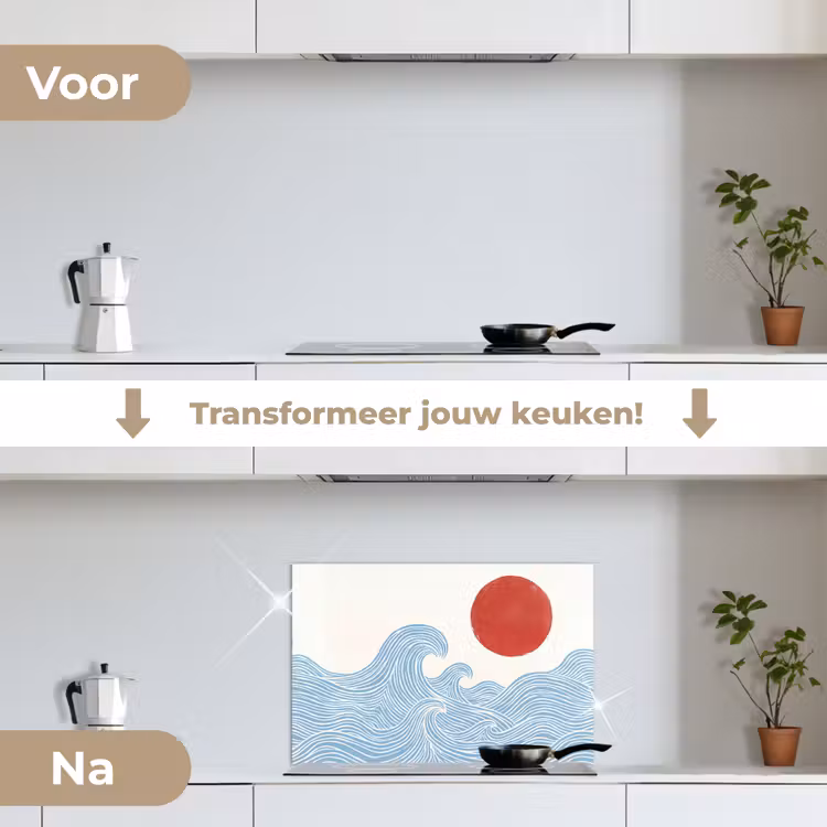 Zon - Golven - Oceaan - Abstract - Rood keuken achterwand spatscherm klein -voor_na_NL