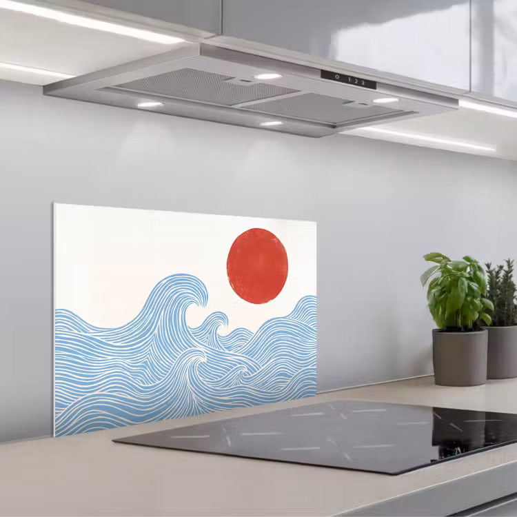 Zon - Golven - Oceaan - Abstract - Rood keuken achterwand spatscherm klein -3d_schuin