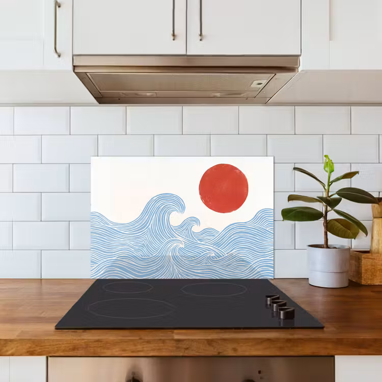 Zon - Golven - Oceaan - Abstract - Rood keuken achterwand spatscherm klein -sfeer2