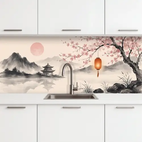 Zon - Japans - Traditioneel keuken achterwand 2 middel -3d