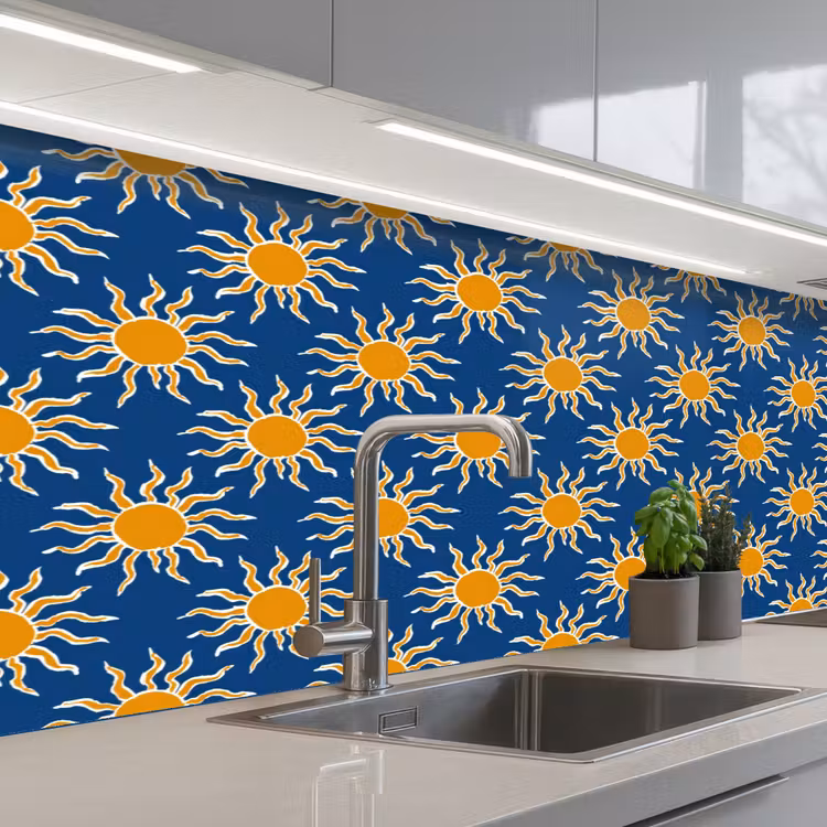 Zon - Patroon - Blauw keuken achterwand 2 middel 871 -3d_schuin