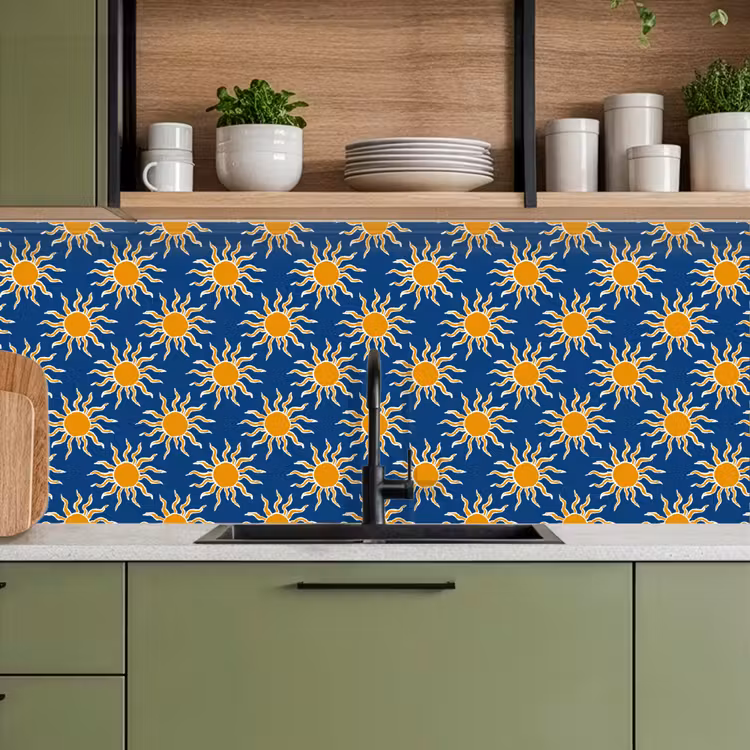 Zon - Patroon - Blauw keuken achterwand 2 middel 871 -sfeer3