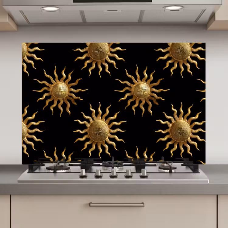 Zon - Patroon - Luxe - Goud - Zwart keuken achterwand spatscherm klein 900 -3d_website