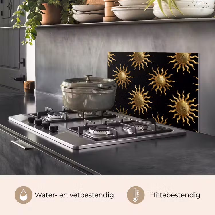 Zon - Patroon - Luxe - Goud - Zwart keuken achterwand spatscherm klein 900 -usp_NL