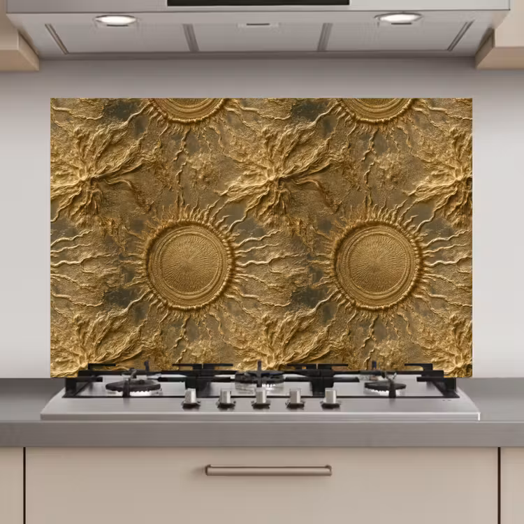 Zon - Reliëf - Antiek - Goud keuken achterwand spatscherm klein 900 -3d_website