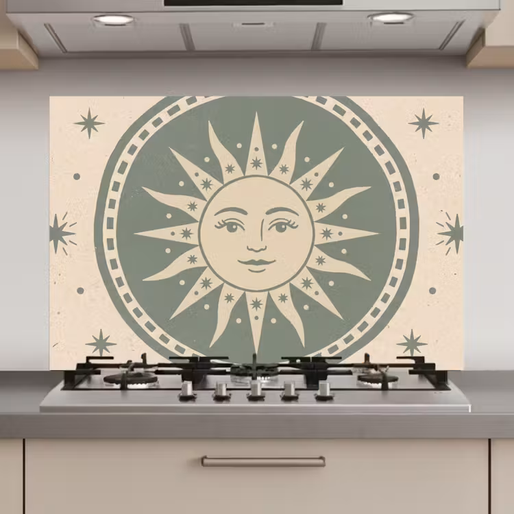 Zon - Sterren - Astrologie - Vintage - Groen keuken achterwand spatscherm klein -3d_website