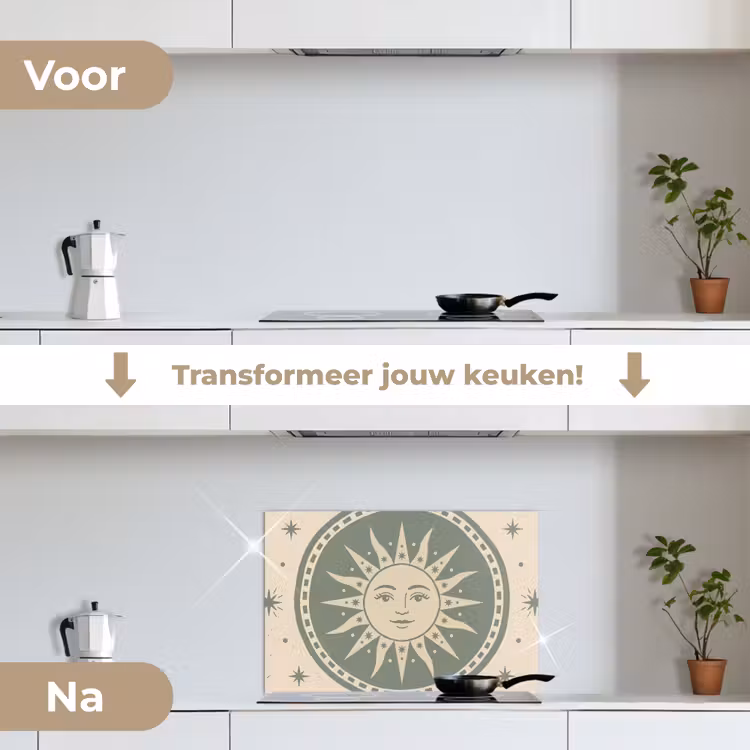 Zon - Sterren - Astrologie - Vintage - Groen keuken achterwand spatscherm klein -voor_na_NL