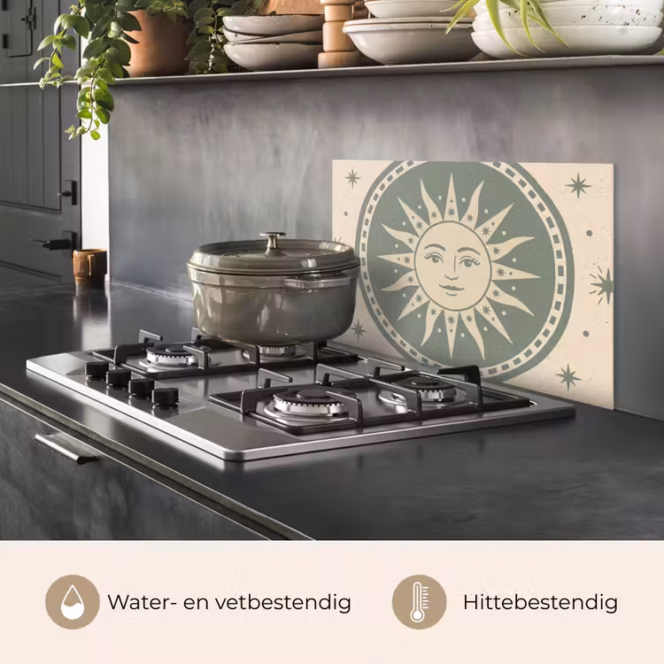 Zon - Sterren - Astrologie - Vintage - Groen keuken achterwand spatscherm klein -usp_NL