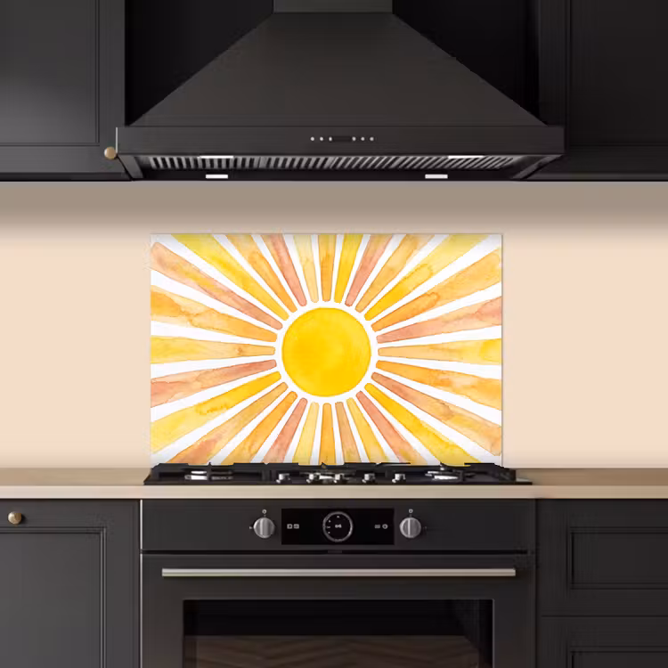 Zon - Stralen - Aquarel - Geel - Abstract keuken achterwand spatscherm klein -sfeer1