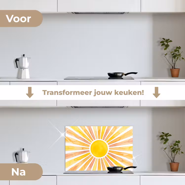 Zon - Stralen - Aquarel - Geel - Abstract keuken achterwand spatscherm klein -voor_na_NL