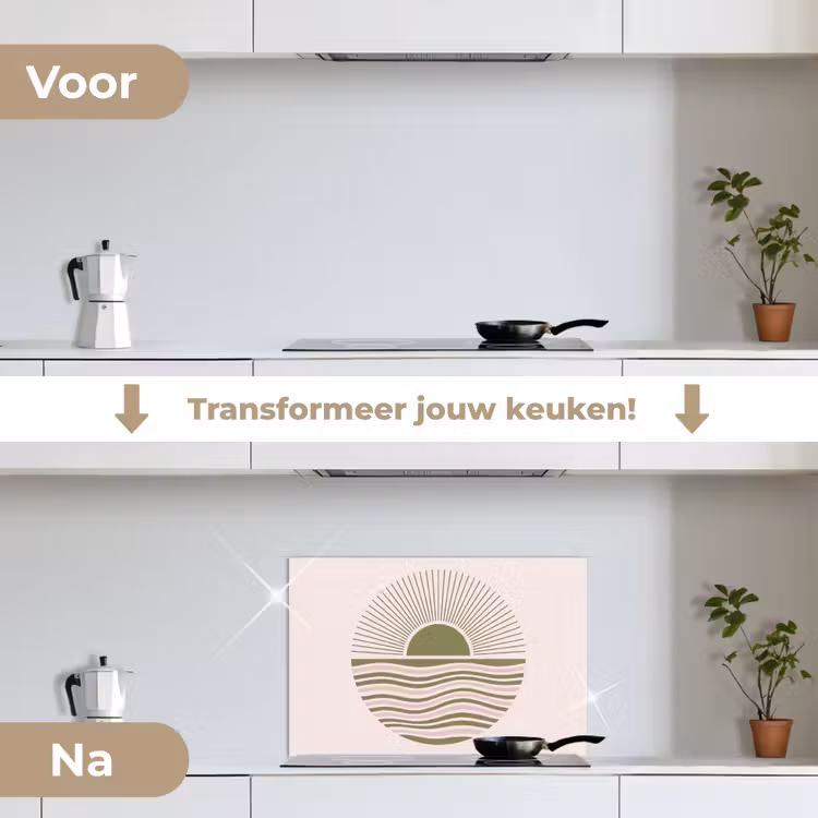 Zon - Zee - Abstract - Modern - Roze keuken achterwand spatscherm klein -voor_na_NL
