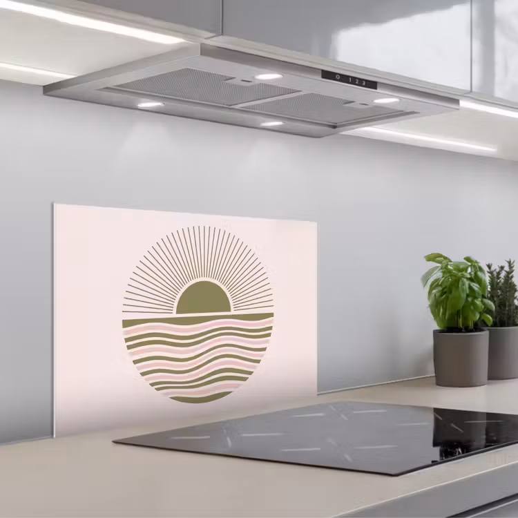Zon - Zee - Abstract - Modern - Roze keuken achterwand spatscherm klein -3d_schuin