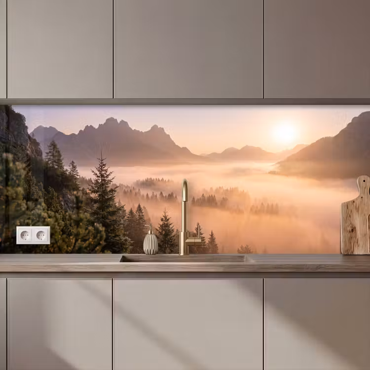 Zonlicht - Mist - Bergen - Bomen keuken achterwand 2 middel zz_3dshopping
