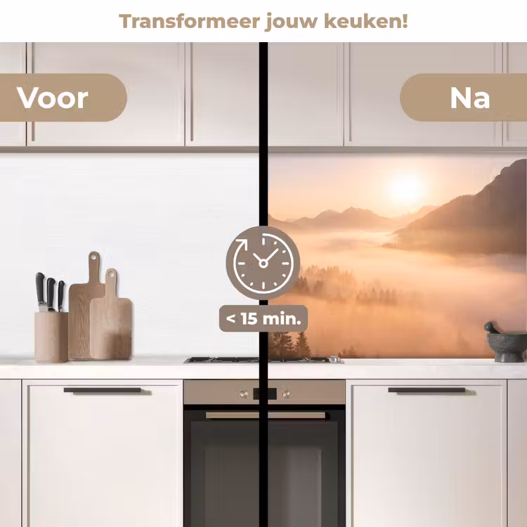 Zonlicht - Mist - Bergen - Bomen keuken achterwand 2 middel -voor-na2_NL