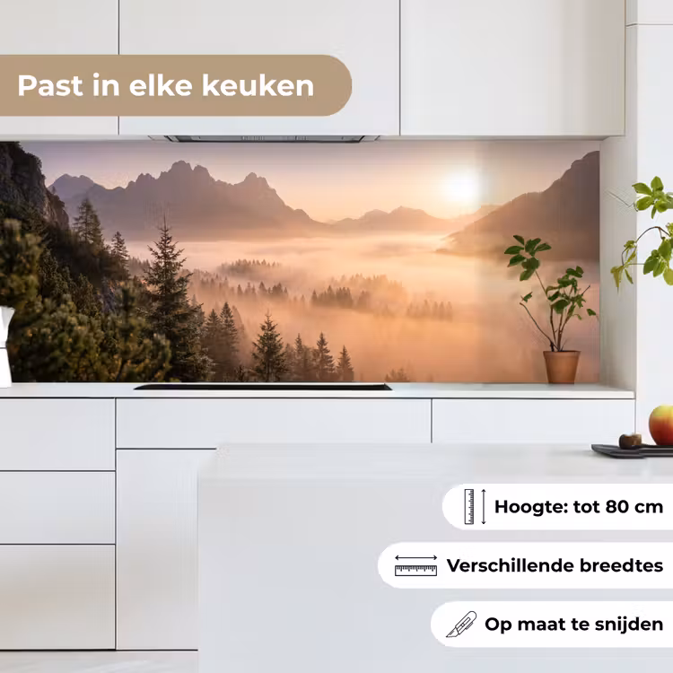 Zonlicht - Mist - Bergen - Bomen keuken achterwand 2 middel -sfeer4_NL