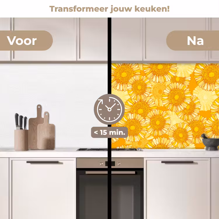 Zonnebloem - Zomer - Patronen - Bloemen keuken achterwand 2 middel 871 -voor-na2_NL
