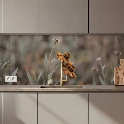 Keuken achterwand - Zonnehoed - Droogbloemen - Geel - Warm