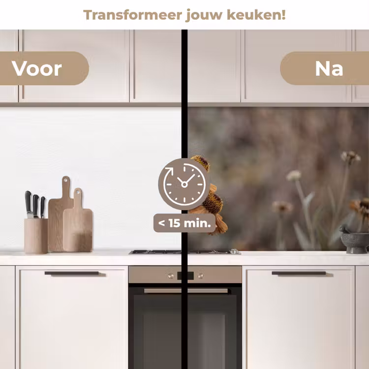 Zonnehoed - Droogbloemen - Geel - Warm keuken achterwand 2 middel -voor-na2_NL