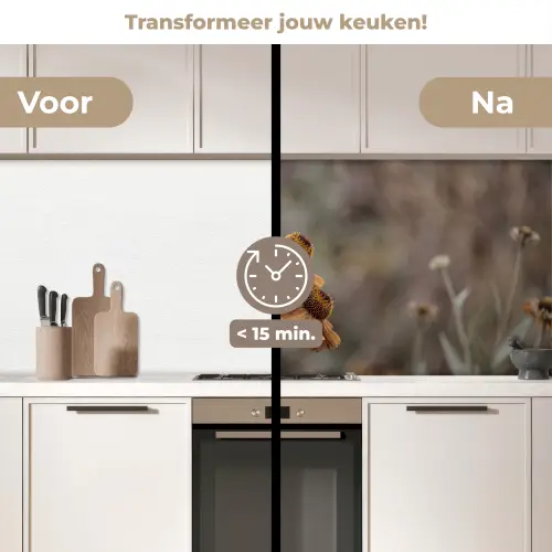 Zonnehoed - Droogbloemen - Geel - Warm keuken achterwand 2 middel -voor-na2_NL