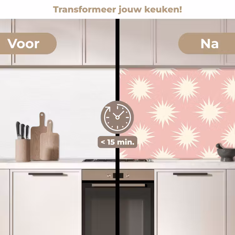 Zonnen - Patroon - Roze keuken achterwand 2 middel 871 -voor-na2_NL