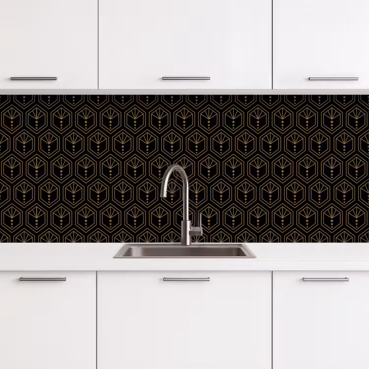 Zonnestraal - Zwart - Goud - Stippen keuken achterwand 2 middel 871 -3d