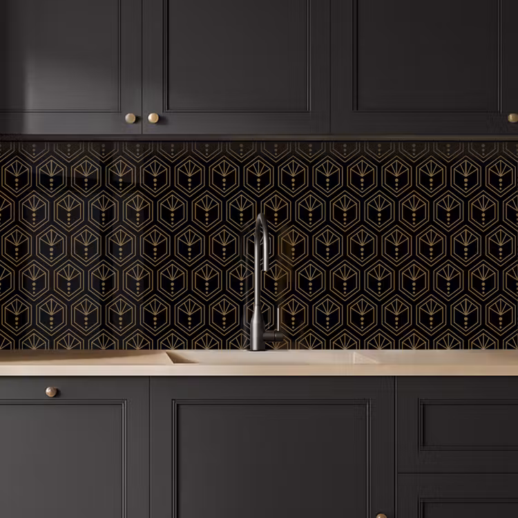Zonnestraal - Zwart - Goud - Stippen keuken achterwand 2 middel 871 -sfeer1