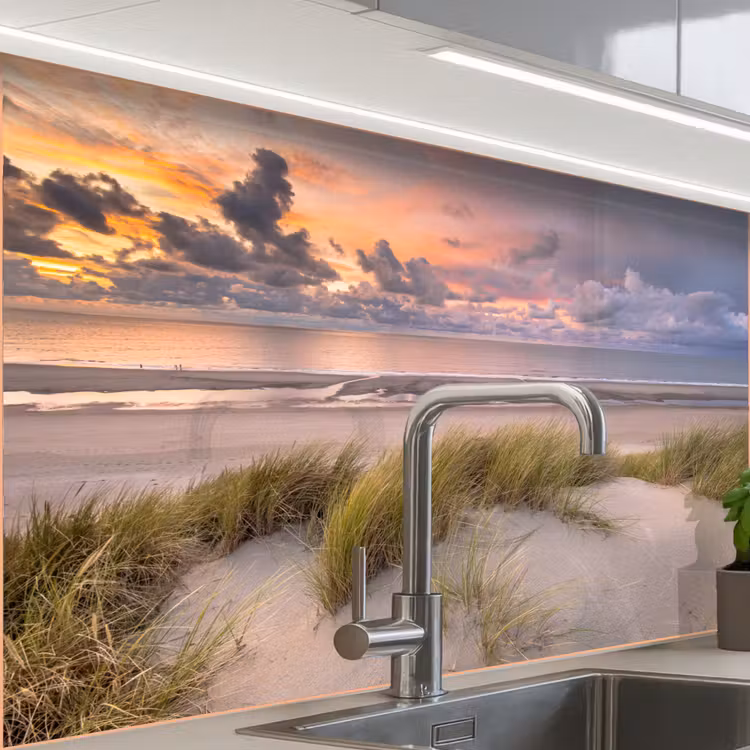 Zonsondergang - Duin - Strand - Planten - Zee keuken achterwand sample klein -zzzz3d_schuin