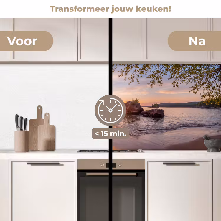 Zonsondergang - Kust - Water - Natuur - Oranje keuken achterwand 2 middel -voor-na2_NL