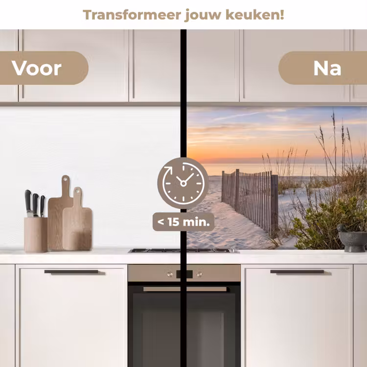 Zonsondergang - Strand - Zand keuken achterwand 2 middel -voor-na2_NL