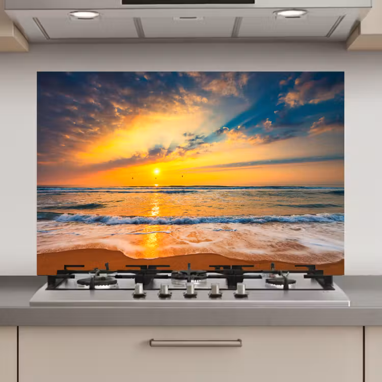 Zonsondergang - Strand - Zee - Wolken - Oranje keuken achterwand spatscherm klein -3d_website