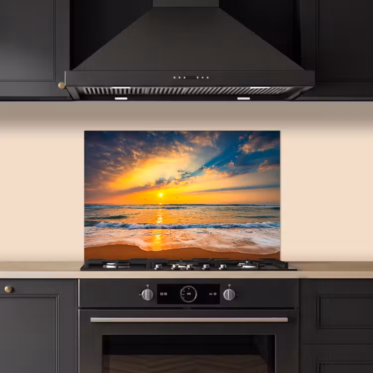 Zonsondergang - Strand - Zee - Wolken - Oranje keuken achterwand spatscherm klein -sfeer1