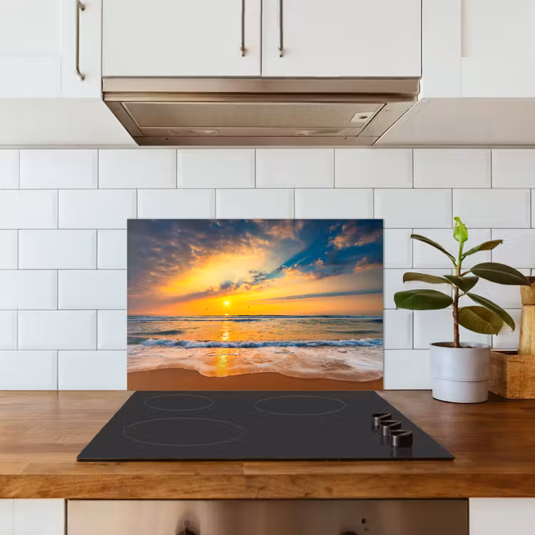 Zonsondergang - Strand - Zee - Wolken - Oranje keuken achterwand spatscherm klein -sfeer2