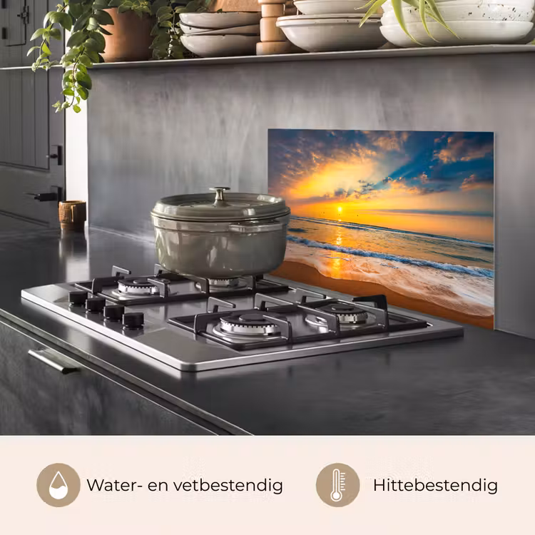Zonsondergang - Strand - Zee - Wolken - Oranje keuken achterwand spatscherm klein -usp_NL
