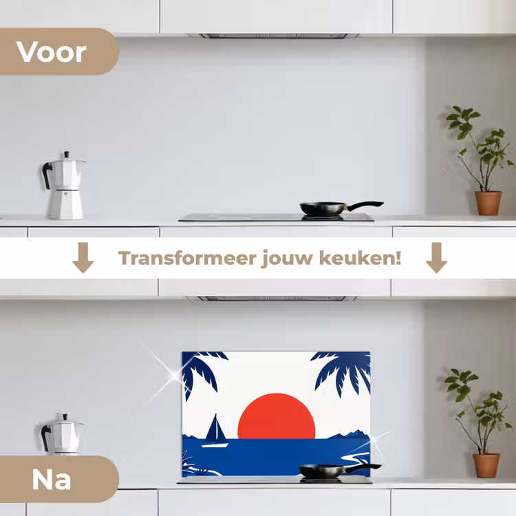Zonsondergang - Zee - Palmboom - Tropisch - Modern keuken achterwand spatscherm klein -voor_na_NL