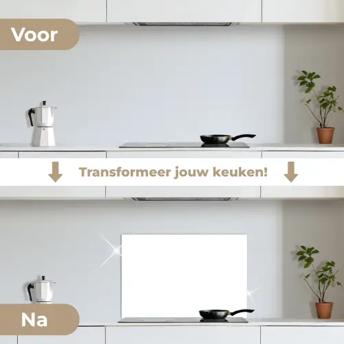 Zuivere Witheid keuken achterwand spatscherm klein -voor_na_NL