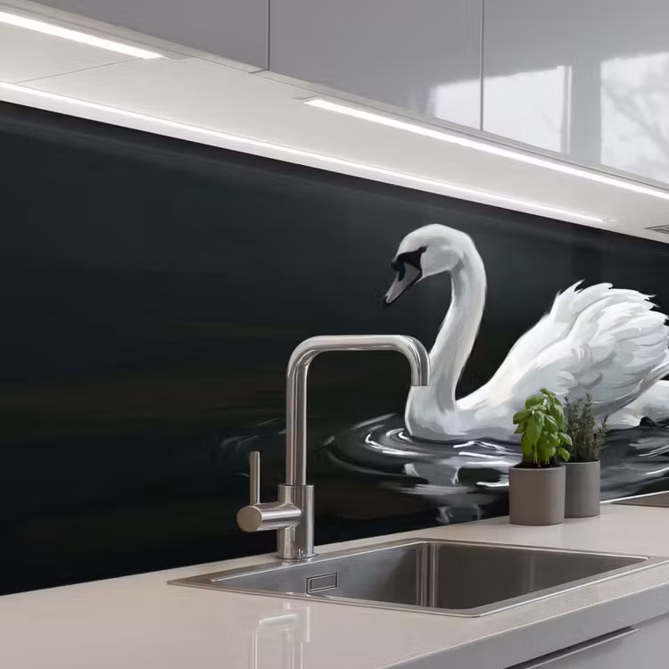 Zwaan - Water - Natuur - Realistisch - Wit keuken achterwand 2 middel -3d_schuin