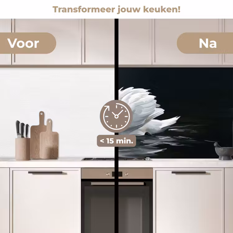 Zwaan - Water - Natuur - Realistisch - Wit keuken achterwand 2 middel -voor-na2_NL