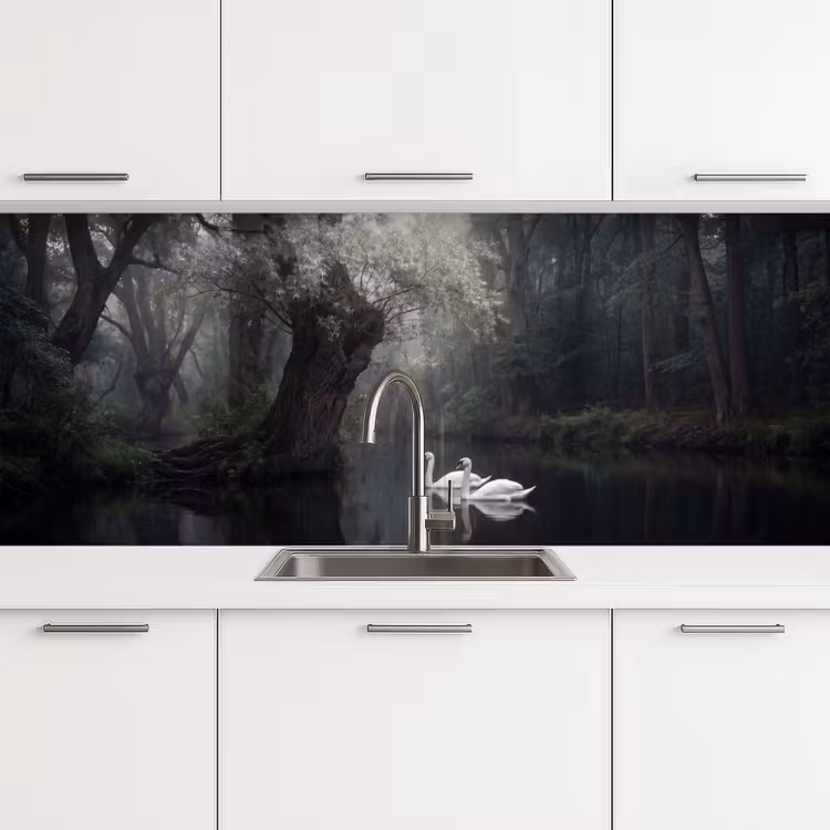 Zwanen - Rivier - Bos keuken achterwand 2 middel -3d
