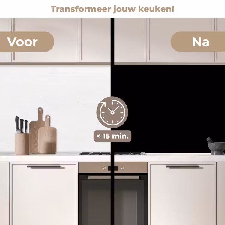 Zwart - Effen kleur keuken achterwand 2 middel 871 -voor-na2_NL