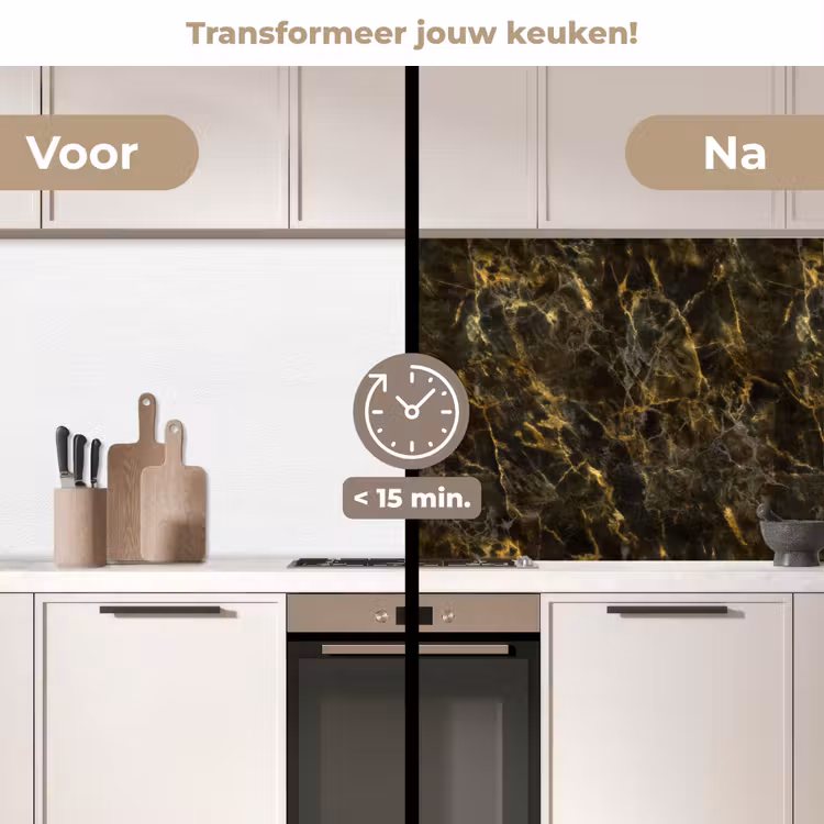Zwart - Marmer - Goud keuken achterwand 2 middel 871 -voor-na2_NL