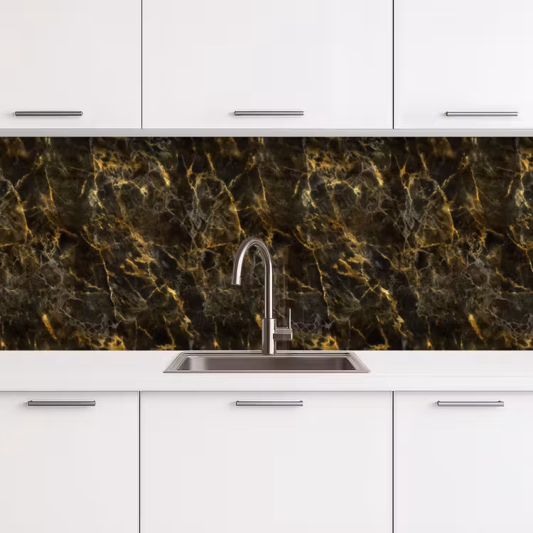 Zwart - Marmer - Goud keuken achterwand 2 middel 871 -3d