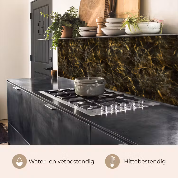 Zwart - Marmer - Goud keuken achterwand 2 middel 871 -usp_NL