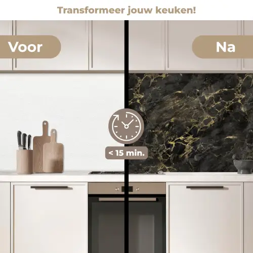 Zwart - Marmer - Goud - Nerf keuken achterwand 2 middel 871 -voor-na2_NL