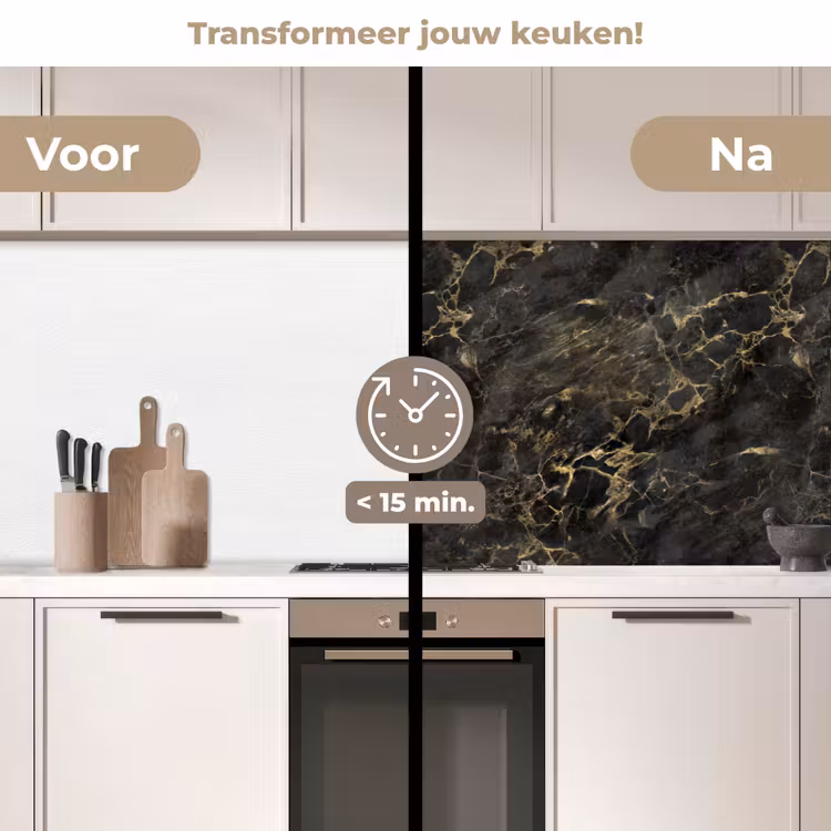 Zwart - Marmer - Goud - Nerf keuken achterwand 2 middel 871 -voor-na2_NL