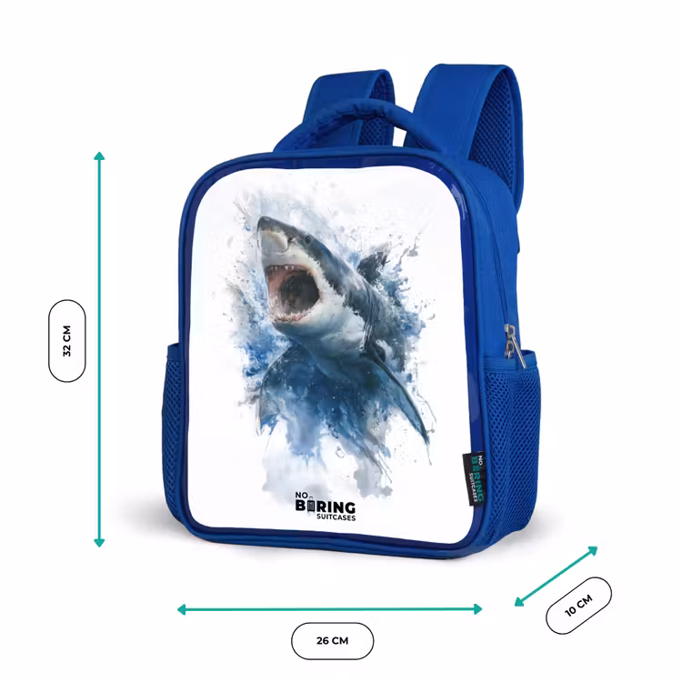 Aanvallende haai in waterverf Kinderrugzak - Blauw middel -productfoto_formaten