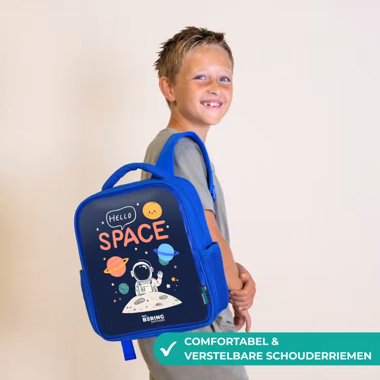 Astronaut - Quote - Planeten - Sterren Kinderrugzak - Blauw middel -sfeer3_NL