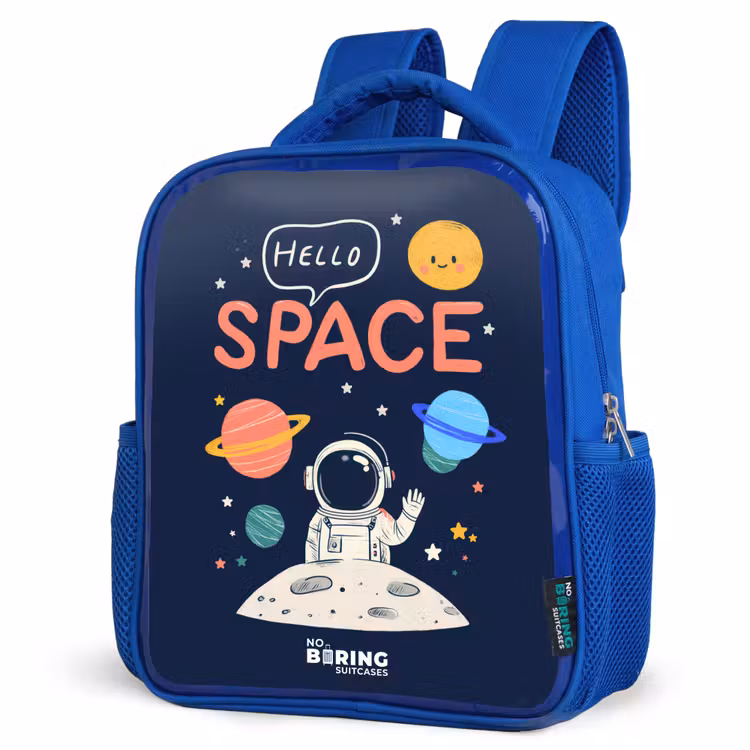 Astronaut - Quote - Planeten - Sterren Kinderrugzak - Blauw middel -schuin