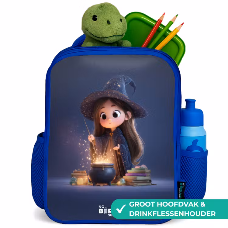 Betoverend meisje met ketel Kinderrugzak - Blauw middel -inhoud_NL